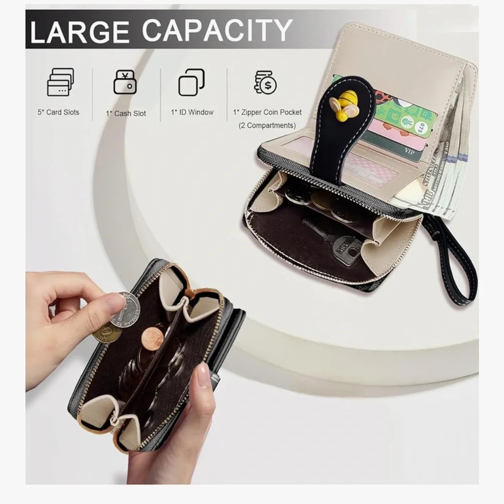 🆕 Bee Card Slots Small Wallet with Zipper Coin Pouch Wallet for Women